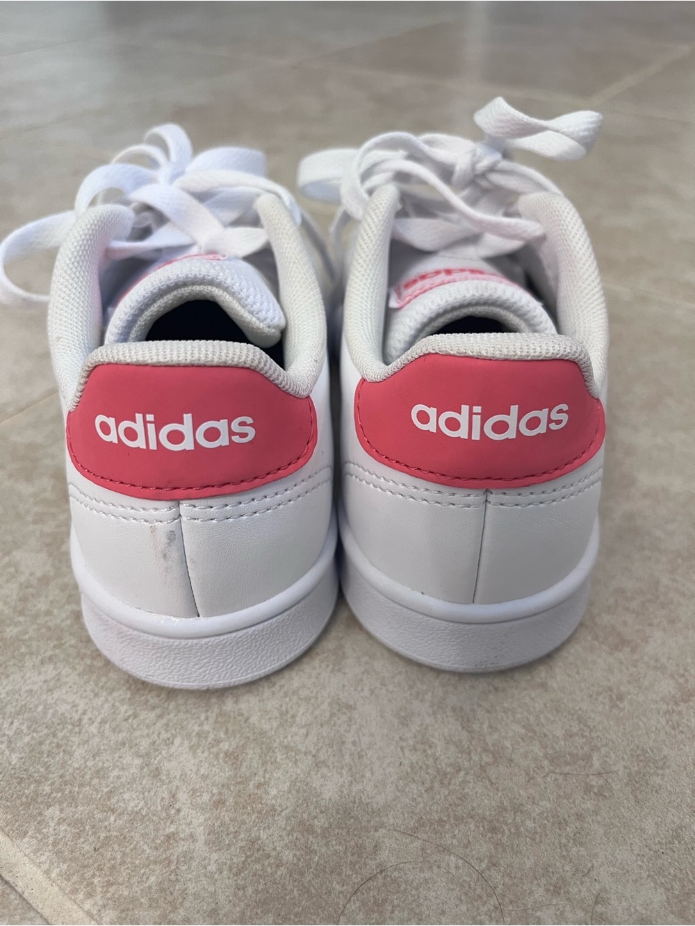 adidas Kids White Sneakers with Pink Heel Patch